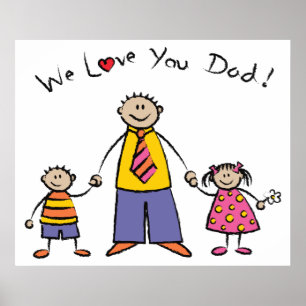 We Love You Dad Cartoon Family Happy Father's Day Poster
