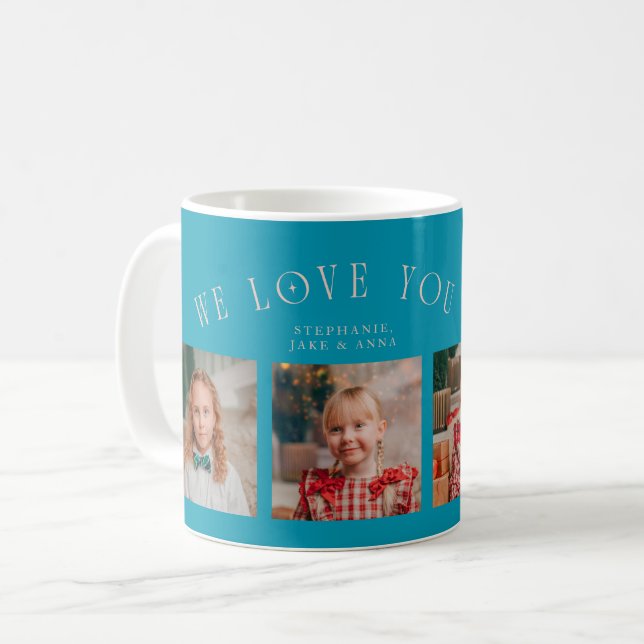We Love You Grandma 4-Photo Aqua Peach Kaffeetasse (Vorderseite Links)