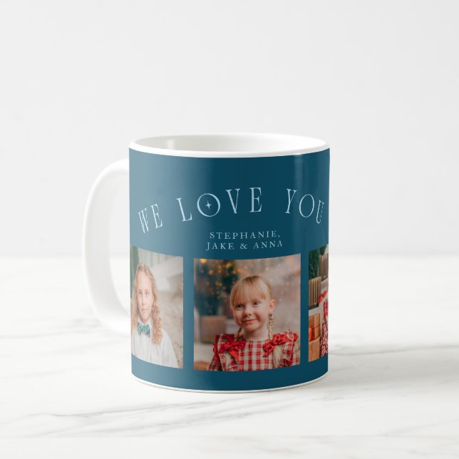 We Love You Grandma 4-Photo Teal Kaffeetasse (Vorderseite Links)