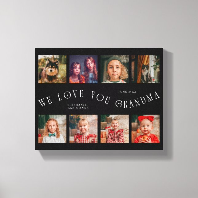 We Love You Grandma | 8 Photo Grid Black Leinwanddruck (Vorderseite)