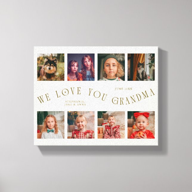We Love You Grandma | 8 Photo Grid Cream Leinwanddruck (Vorderseite)