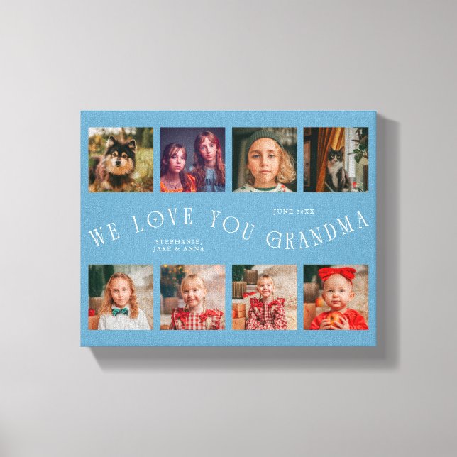 We Love You Grandma | 8 Photo Grid Denim Blue Leinwanddruck (Vorderseite)