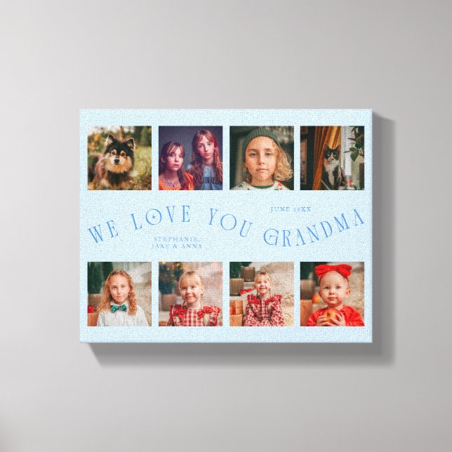 We Love You Grandma | 8 Photo Grid Icy Blue Leinwanddruck (Vorderseite)