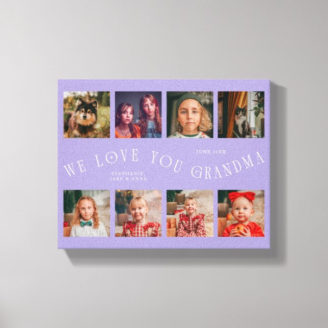 We Love You Grandma | 8 Photo Grid Lilac Leinwanddruck (Vorderseite)