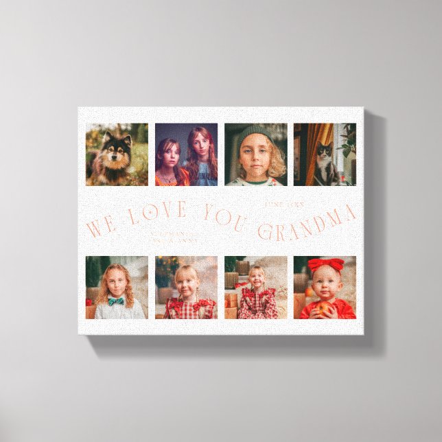 We Love You Grandma | 8 Photo Grid Peach Leinwanddruck (Vorderseite)