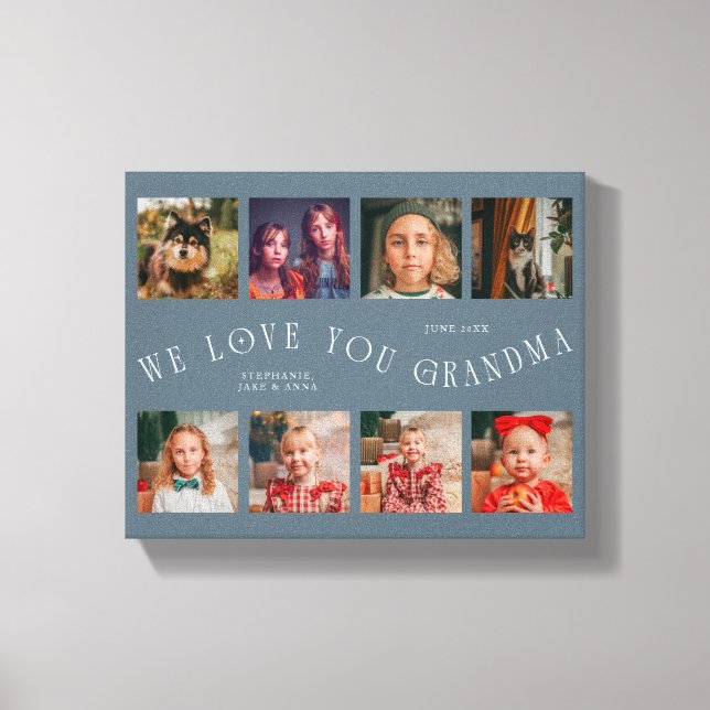 We Love You Grandma | 8 Photo Grid Slate Blue Leinwanddruck (Vorderseite)