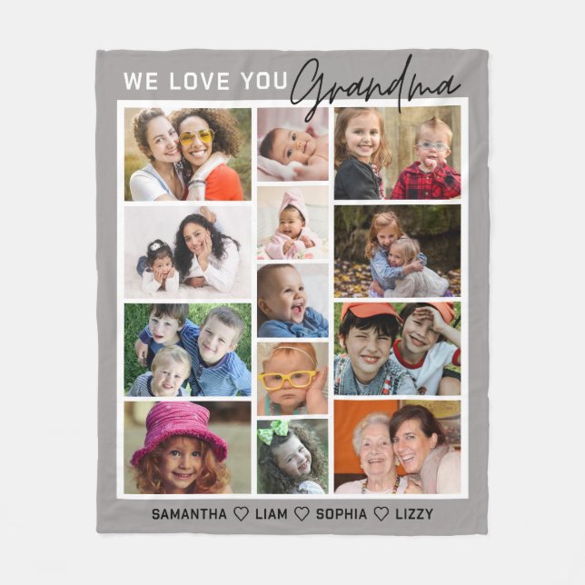 We Love You Grandma Grandkids 13 Photo Collage   Fleecedecke (Vorderseite)
