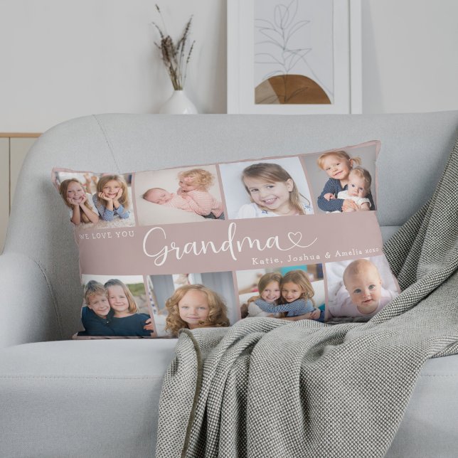 We Love You Grandma Photo Collage Heart Script Lendenkissen (Von Creator hochgeladen)