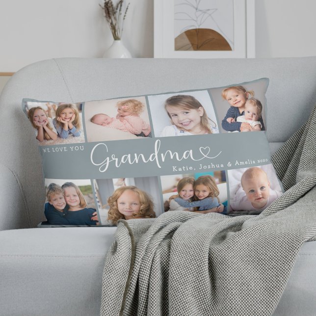 We Love You Grandma Photo Collage Heart Script Lendenkissen (Von Creator hochgeladen)