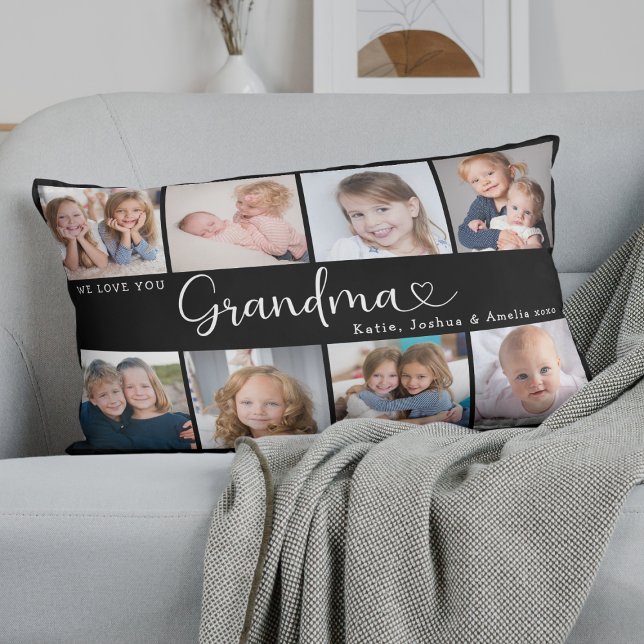 We Love You Grandma Photo Collage Heart Script Lendenkissen (Von Creator hochgeladen)