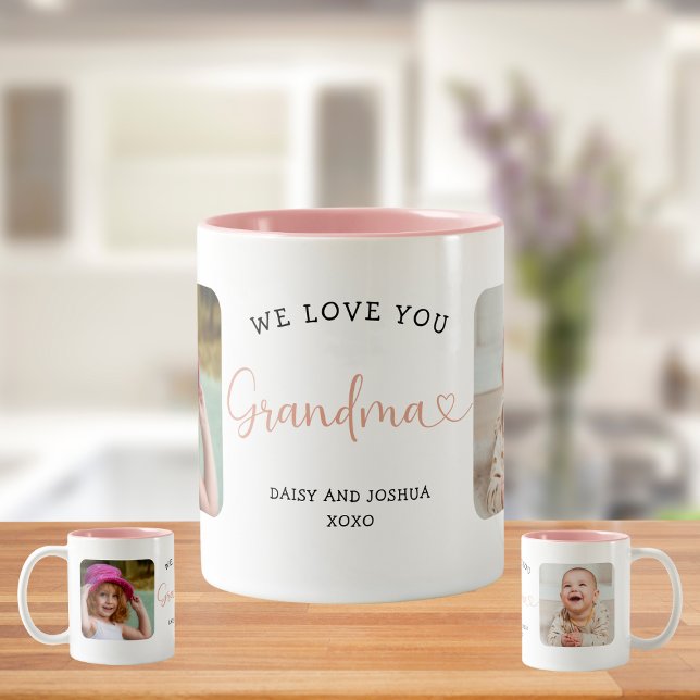 We Love you Grandma Script 2 Photo Modern Zweifarbige Tasse (Von Creator hochgeladen)