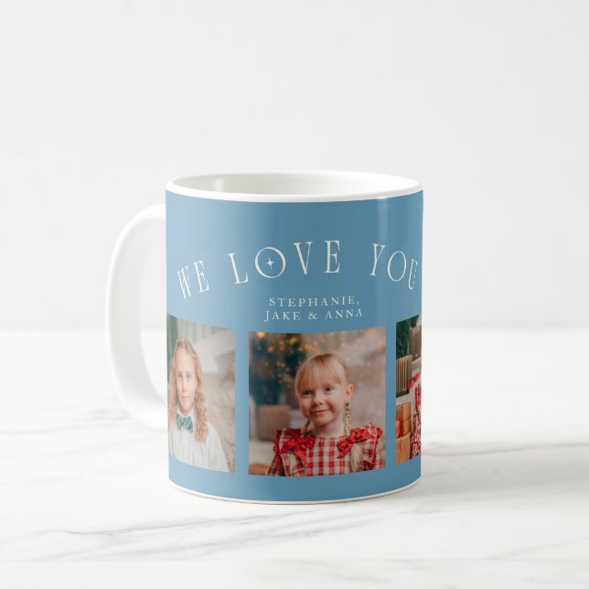 We Love You Grandpa 4-Photo Denim Blue Kaffeetasse (Vorderseite Links)