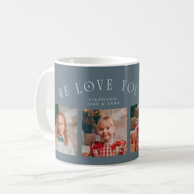 We Love You Grandpa 4-Photo Slate Blue Kaffeetasse (Vorderseite Links)