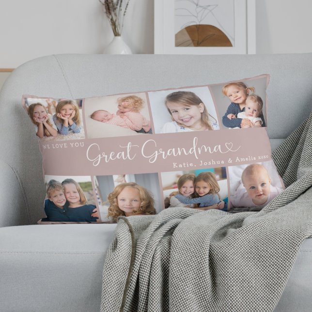 We Love You Great Grandma Photo Collage Heart Lendenkissen (Von Creator hochgeladen)