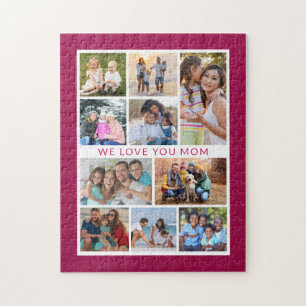 We Love You Mom 10 Photo Collage Pink Glitter Puzzle