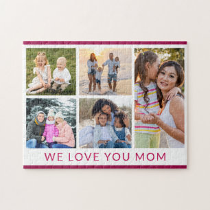 We Love You Mom 5 Photo Collage Pink Glitter Puzzle