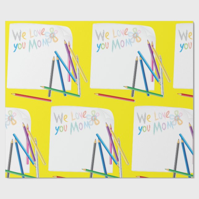 We Love You Mom Hand-Drawn Crayon Art Geschenkpapier (Flach)