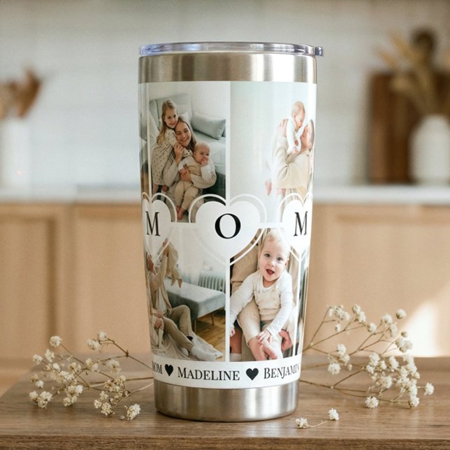We Love You Mom Heart Personalized Photo Collage Thermobecher (We Love You Mom Heart Personalized Photo Collage Insulated Tumbler)