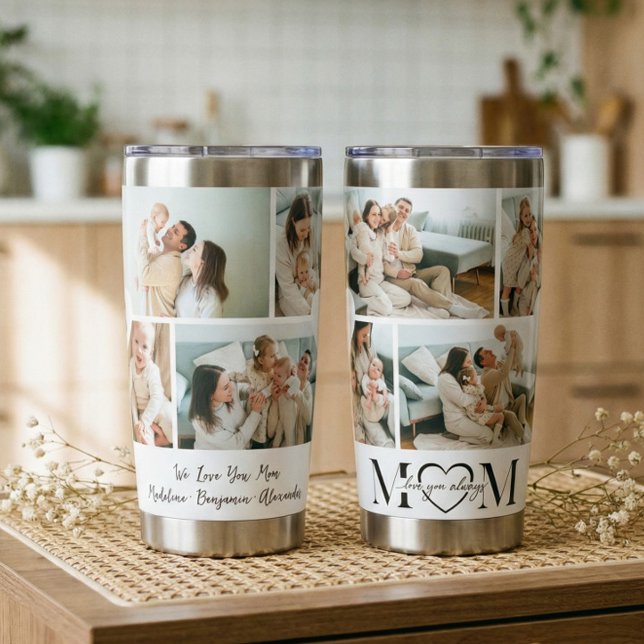 We Love You Mom Personalized Mother Photo Collage Thermobecher (We Love You Mom Personalized Mother Photo Collage Insulated Tumbler)