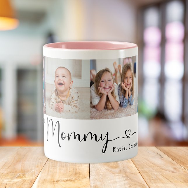 We Love you Mommy 4 Photo Collage Modern Script Zweifarbige Tasse (Von Creator hochgeladen)