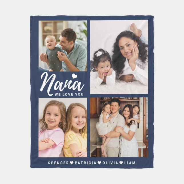 We Love You Nana Grandkids 4 Photo Collage Blue Fleecedecke (Vorderseite)