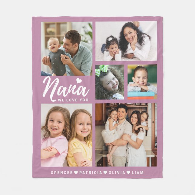 We Love You Nana Grandkids 6 Photo Collage Pink Fleecedecke (Vorderseite)