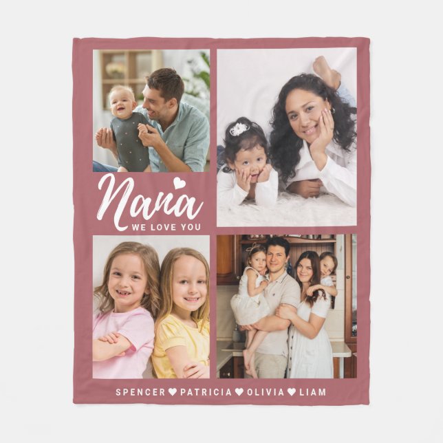 We Love You Nana Heart Grandkids 4 Photo Collage   Fleecedecke (Vorderseite)
