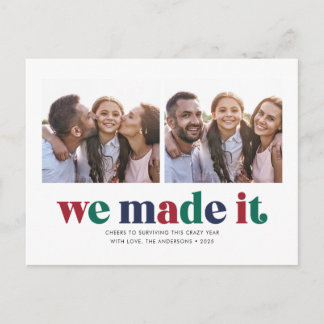 We Made It Two Photo Christmas Holiday Postcard Feiertagspostkarte