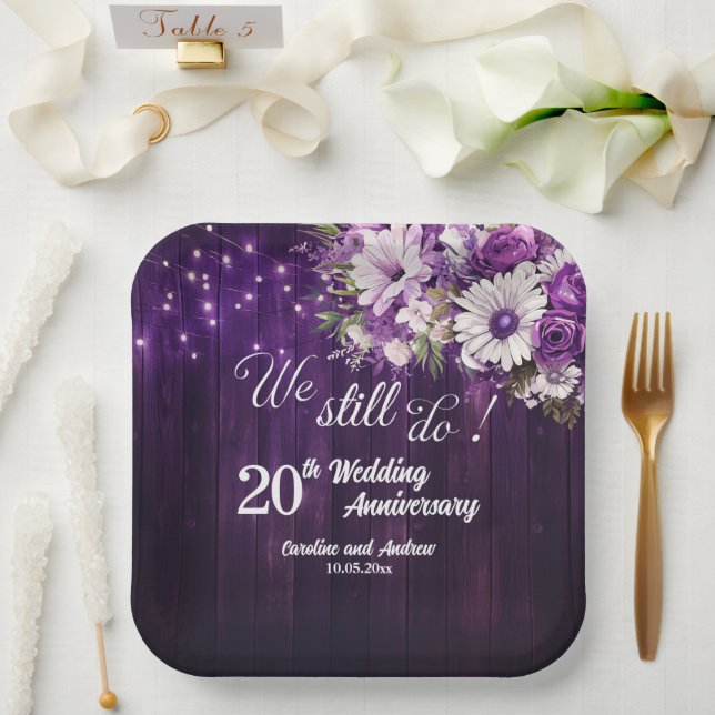 We Still Do 20th Wedding Anniversary String Lights Pappteller (Hochzeit)