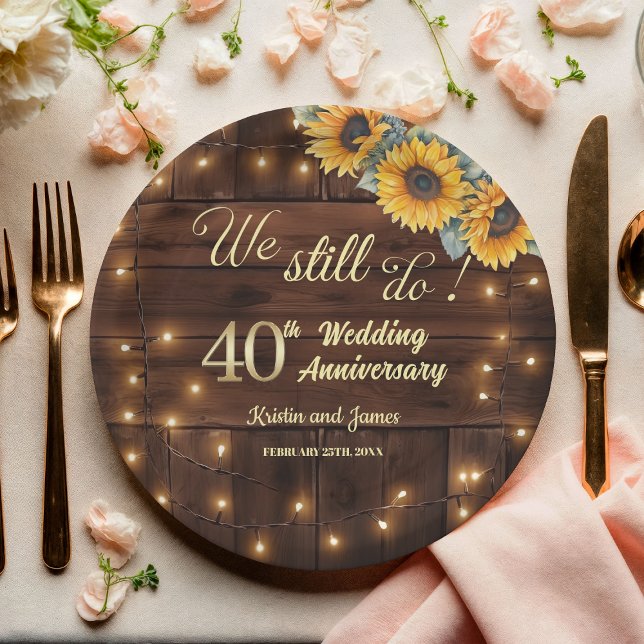 We Still Do 40th Wedding Anniversary String Lights Pappteller (Von Creator hochgeladen)