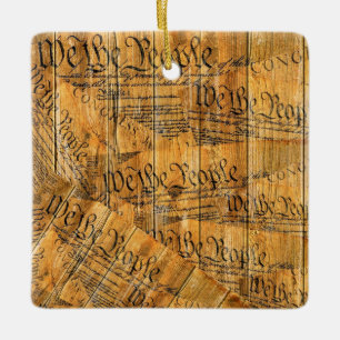 We The People American Constitution Rustic Wood Keramikornament