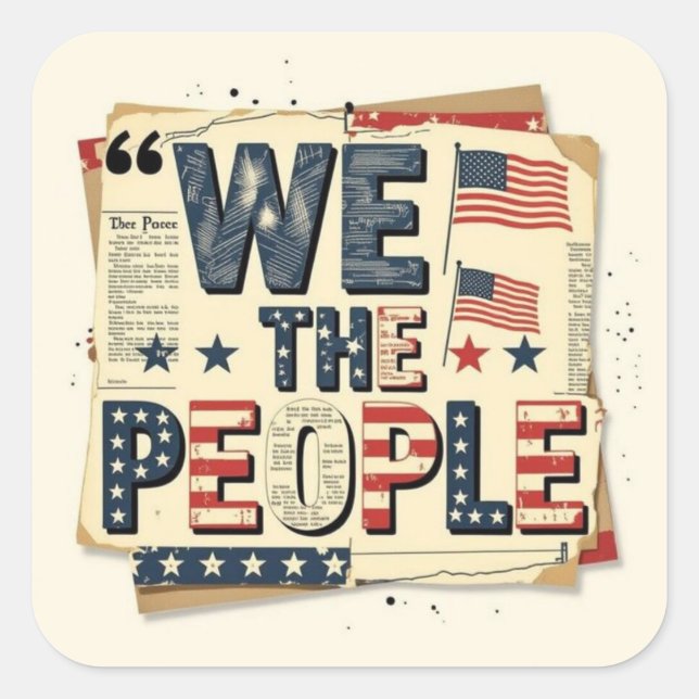We the people vintage patriotic collage quadratischer aufkleber (Vorderseite)