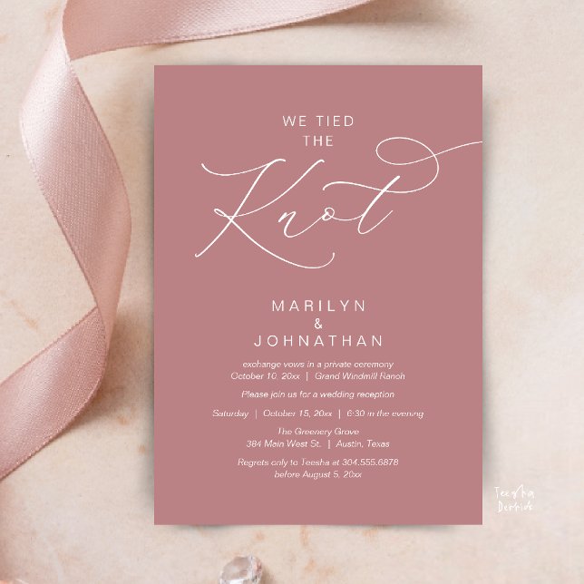 We tied the knot, Elopement Reception Dinner Einladung (We tied the knot, Romantic Wedding Elopement Reception Dinner Invitation Card in Dusty Rose Pink)