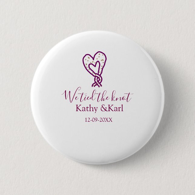 We tied the knot pink heart knots name date romant button (Vorderseite)