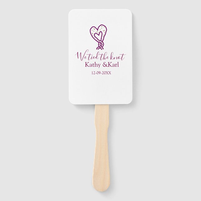 We tied the knot pink heart knots name date romant fächer (Vorderseite)