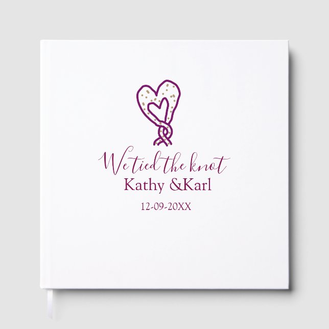 We tied the knot pink heart knots name date romant gästebuch (Vorderseite)