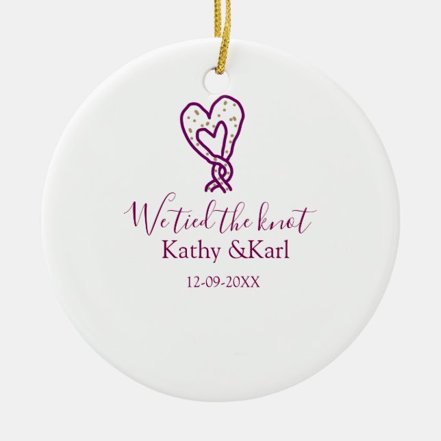 We tied the knot pink heart knots name date romant keramik ornament (Vorne)