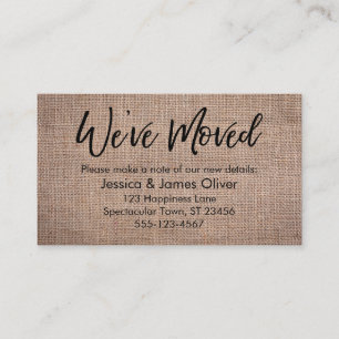 "We ve Moved" Burlap Handwriting Typografy Card Visitenkarte