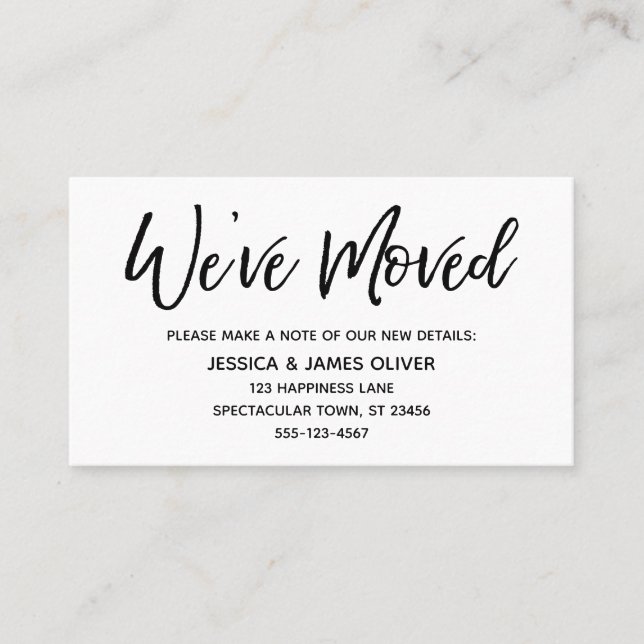 "We ve Moved" Moderne Handwriting Typografy Card Visitenkarte (Vorderseite)