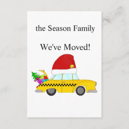 We’ve Moved yellow cab and Christmas ohrts Begleitkarte