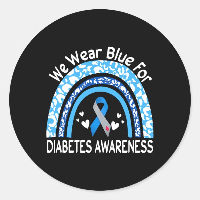 We Wear Blue For Diabetes Awareness Rainbow Leopar Runder Aufkleber (Vorderseite)