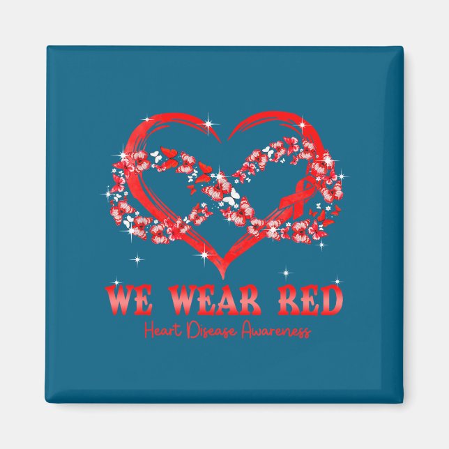 We Wear Red Butterfly Heart Heart Disease Awarenes Magnet (Vorne)