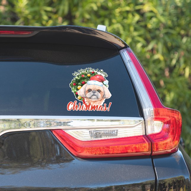 We Woof You Frohe Christmas Shih Tzu Aufkleber (Auto Seite)