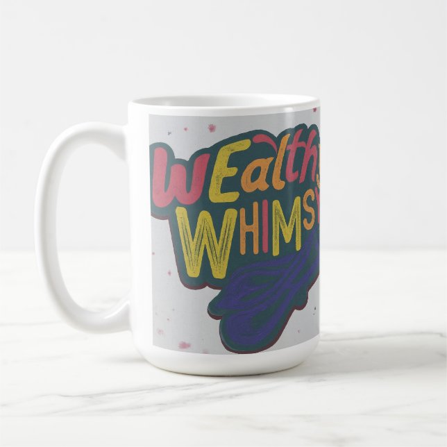 Wealth Whimsy mehrfarbiges Buchstabendesign Kaffeetasse (Links)