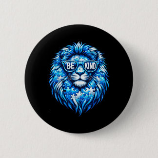 Wear Blue Autism Awareness Puzzle Lion Be Kind Men Button