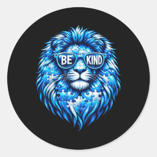 Wear Blue Autism Awareness Puzzle Lion Be Kind Men Runder Aufkleber