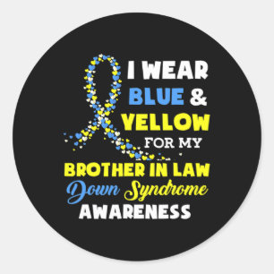 Wear Blue Yellow Brother in Law Down Syndrome Awar Runder Aufkleber