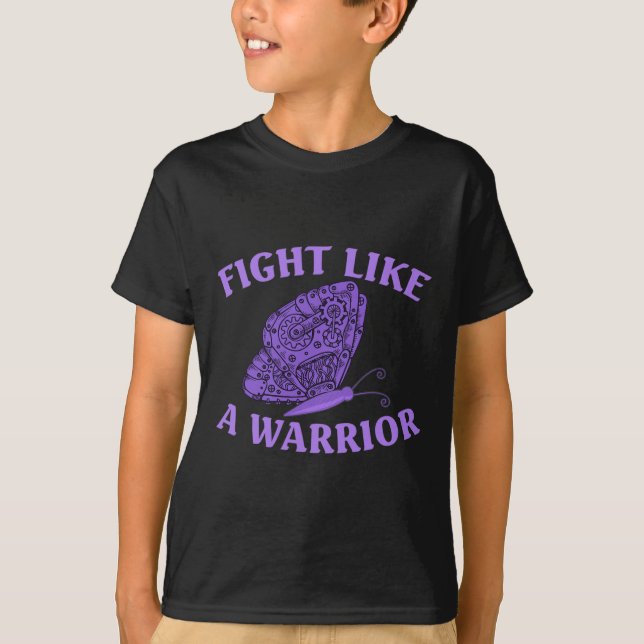 Wear Ribbon Lila Butterfly Krieger Fibromyalgie T-Shirt (Vorderseite)