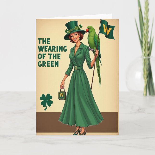 Wearing Green Woman Retro Card Karte (Vorderseite)