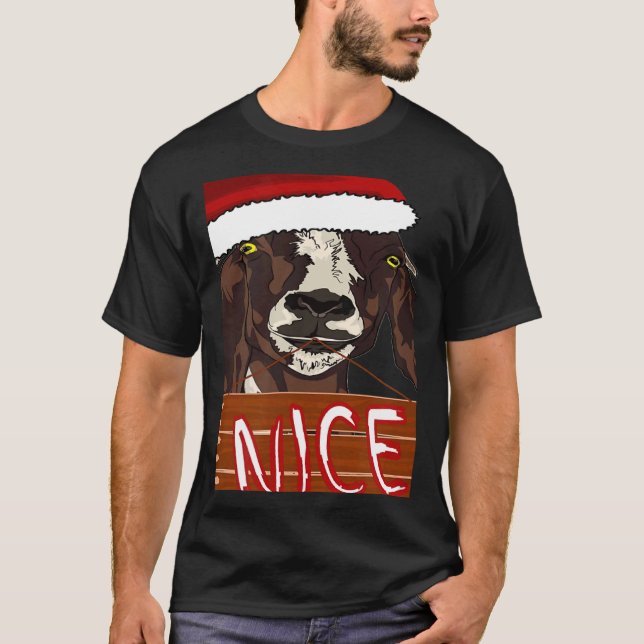 Wearing Santa Hat Nice Sign Christmas Goat T-Shirt (Vorderseite)